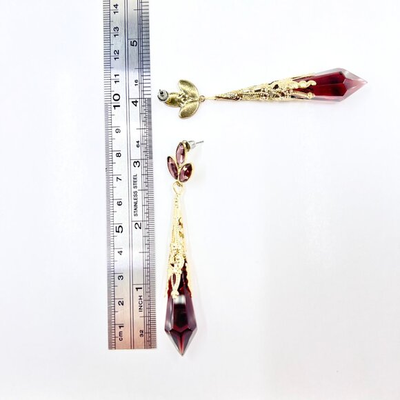 NWT – Charming Charlie – Brown Jeweled Drop Glass Dangle Gold Tone 3.5” Earrings - Picture 6 of 8